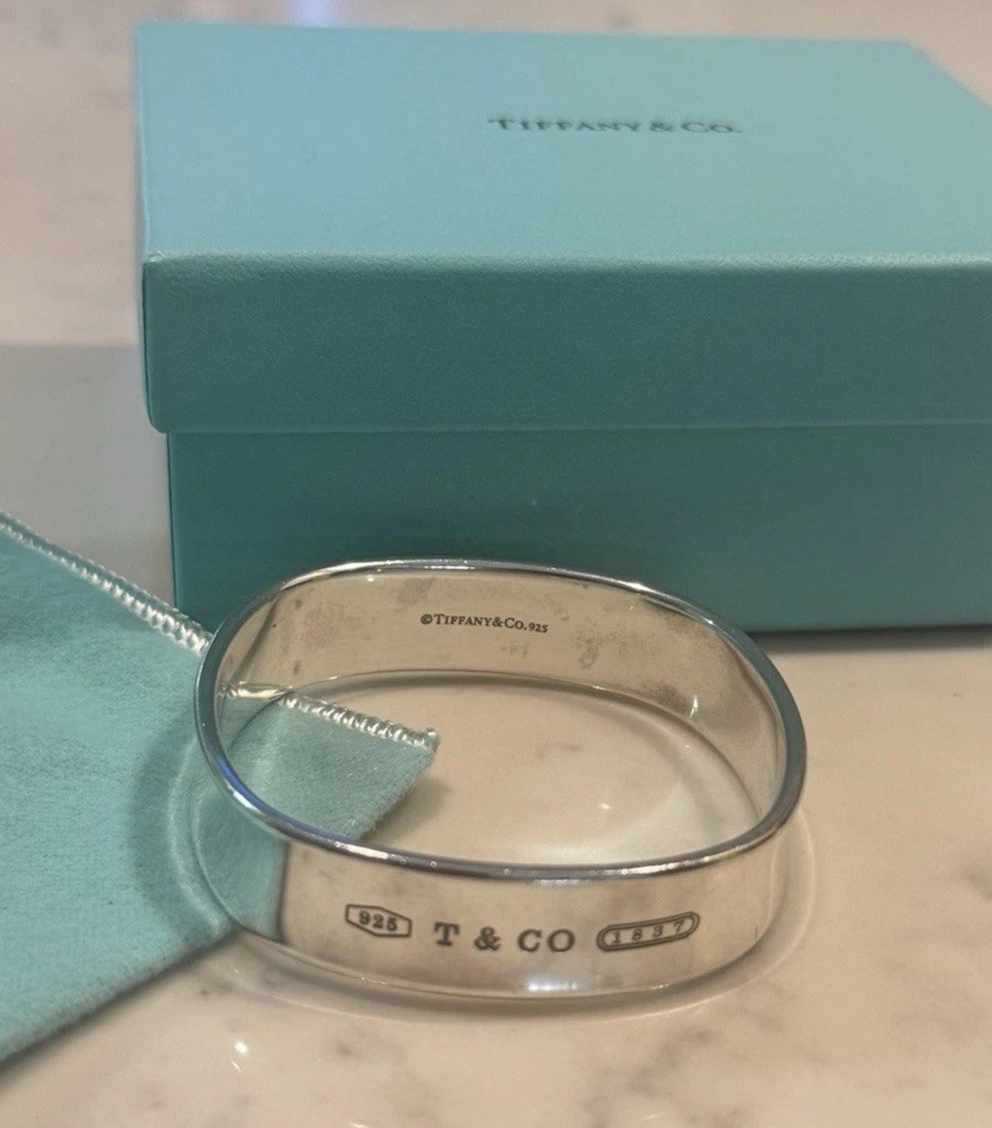 Tiffany & Co. Rare 1837 Square Bangle Bracelet Sterling Silver Box Pouch